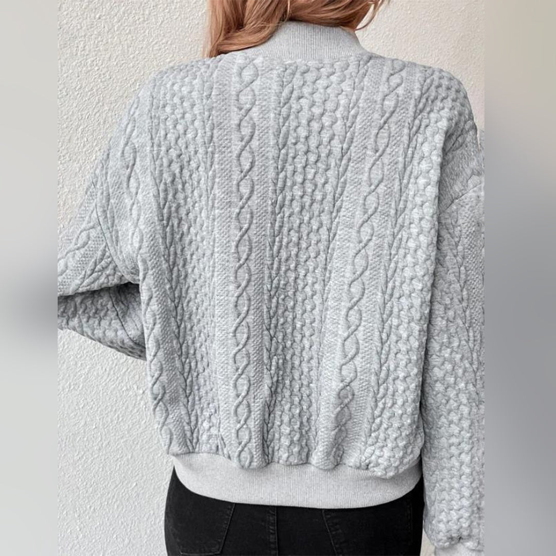 Women's loose jacquard stand collar single breasted jacket
