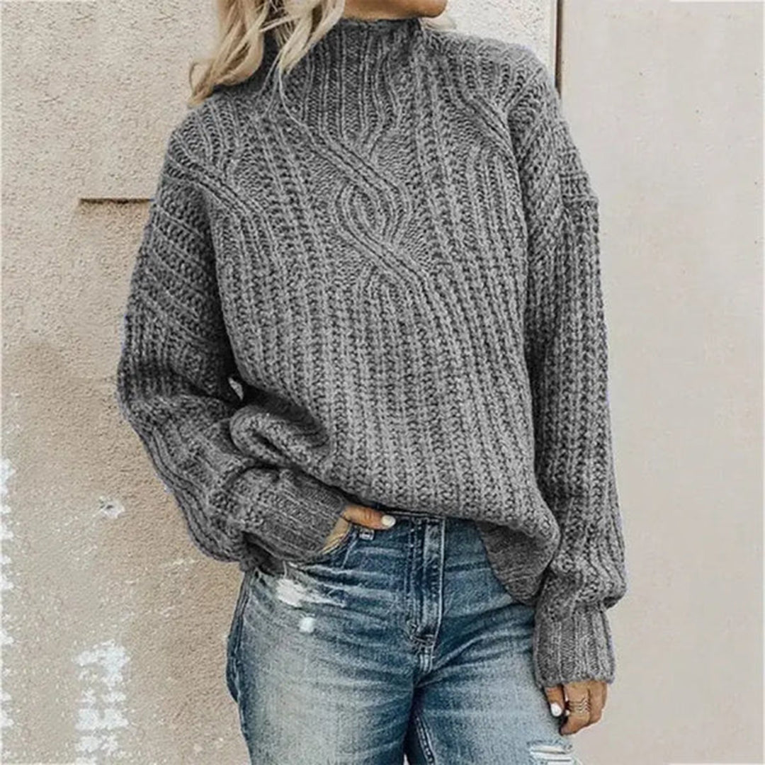 High-Neck Twist Knit Sweater