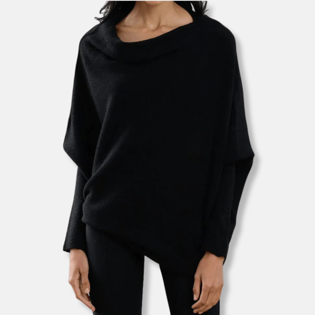 Women’s Knitted Top - Oversized Fit - Boat Neck - Ribbed Cuffs