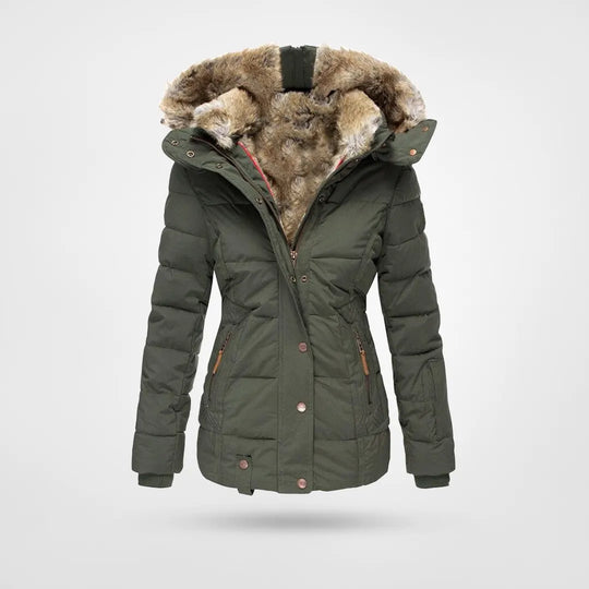 Malia - fur collar women's zip-up long-sleeve hooded jacket