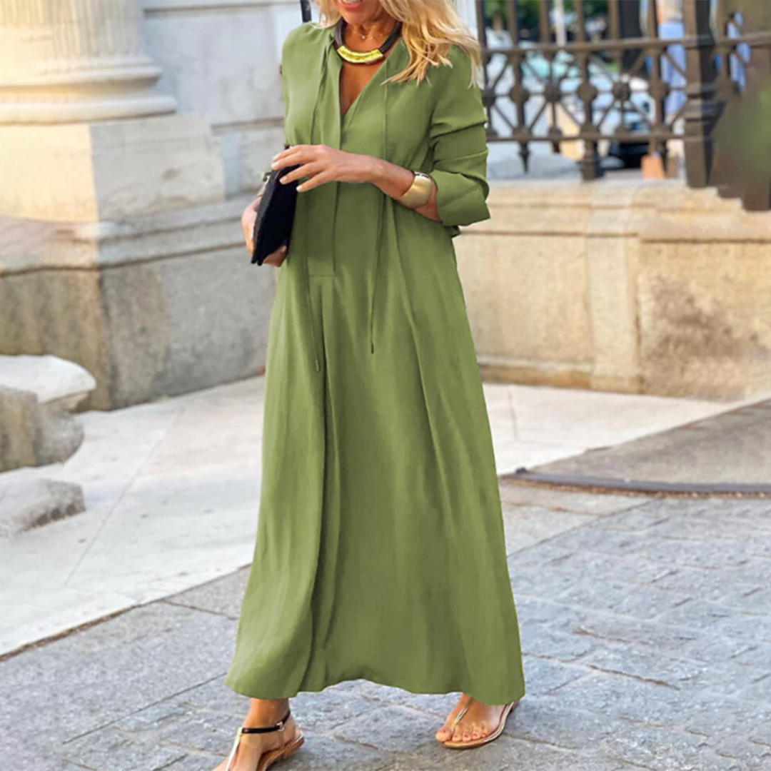 Women's Maxi Dress - V-Neck - Long Sleeve - Loose Fit Flowy Elegant Style