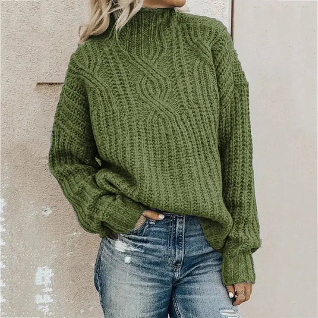 High-Neck Twist Knit Sweater