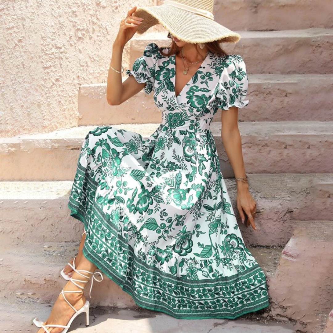 Floral Print Cinched Waist Midi Dress