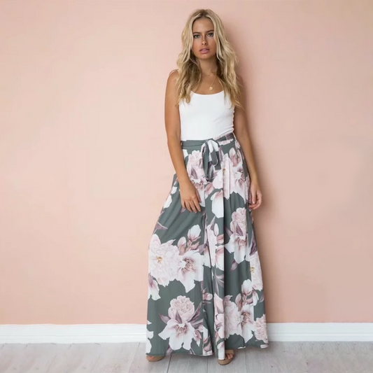 Flowy Floral Print High-Waist Wide-Leg Pants