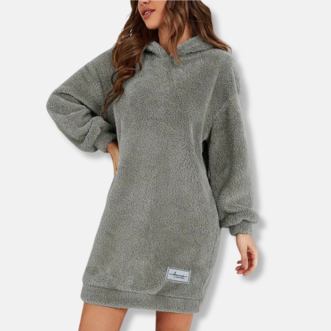 Women’s Hoodie Dress – Oversized Fit – Fleece Texture – Long Sleeve Lounge Wear