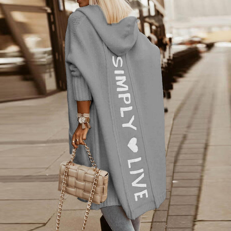 Women's Hooded Knit Cardigan - Long Open Front - Relaxed Fit - Soft & Comfortable