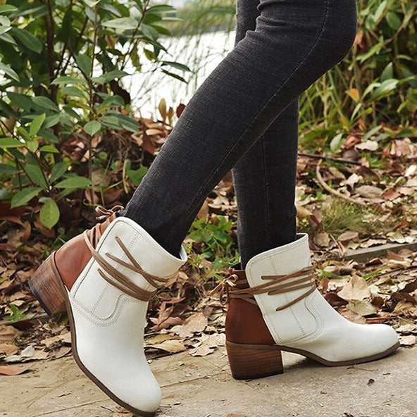 Women's vintage lace-up boots with chunky high heel