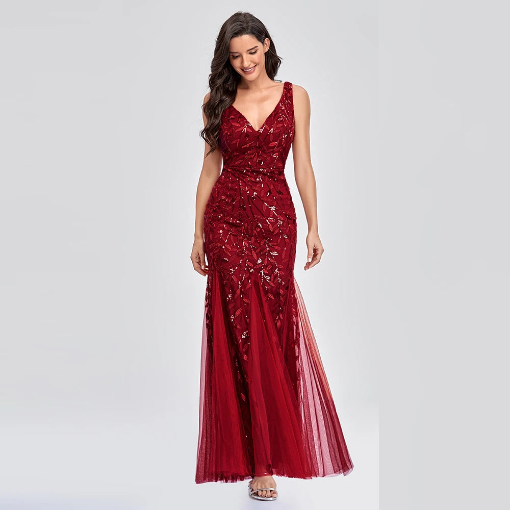 Slim elegant V-neck sleeveless evening dress for women