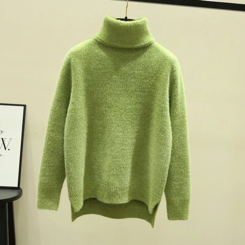 Women's high collar loose thickened imitation mink fleece sweater