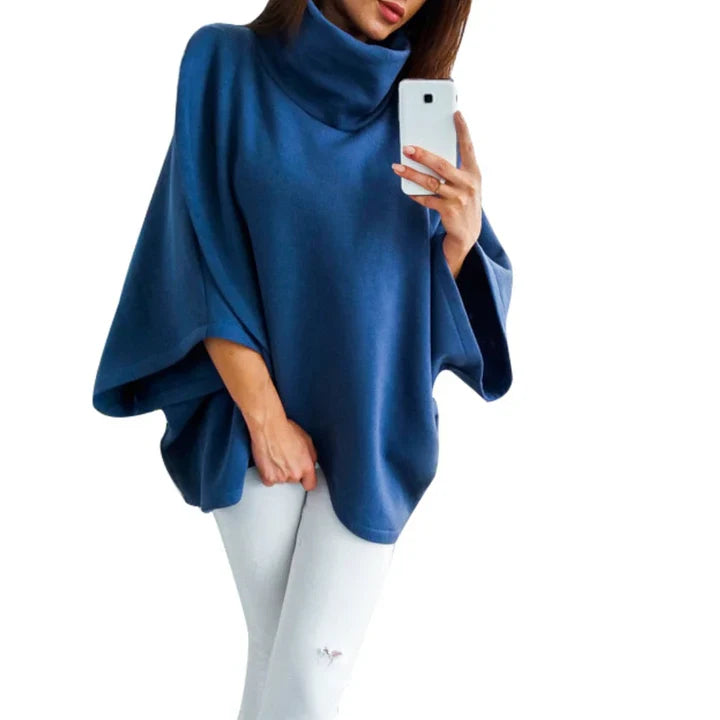 Women's poncho sweater with turtleneck