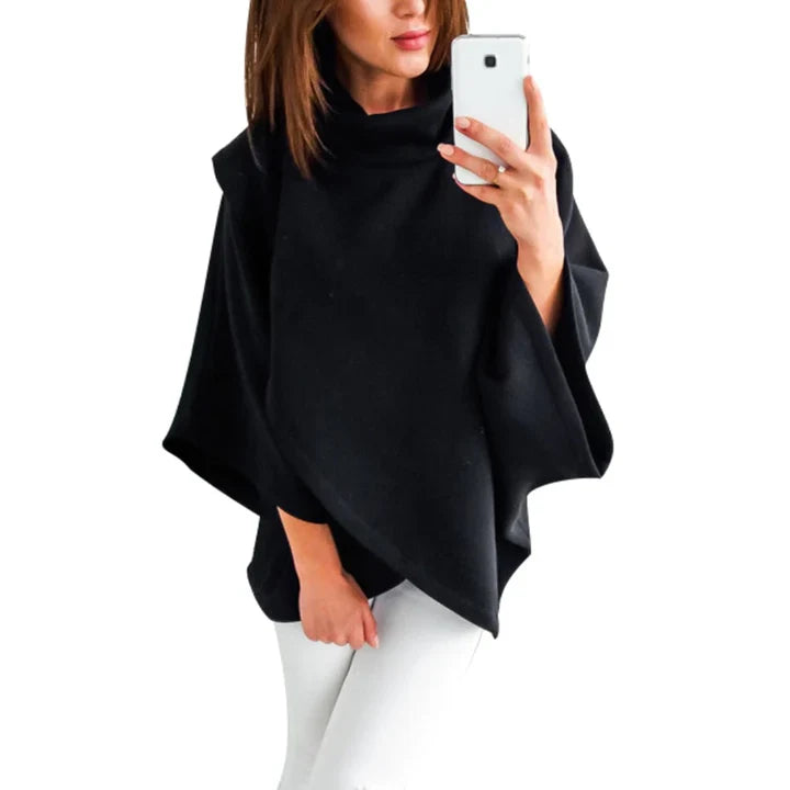 Women's poncho sweater with turtleneck