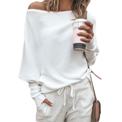 Women's Off-Shoulder Sweater - Ribbed Knit - Loose Fit - Long Sleeve Casual Wear