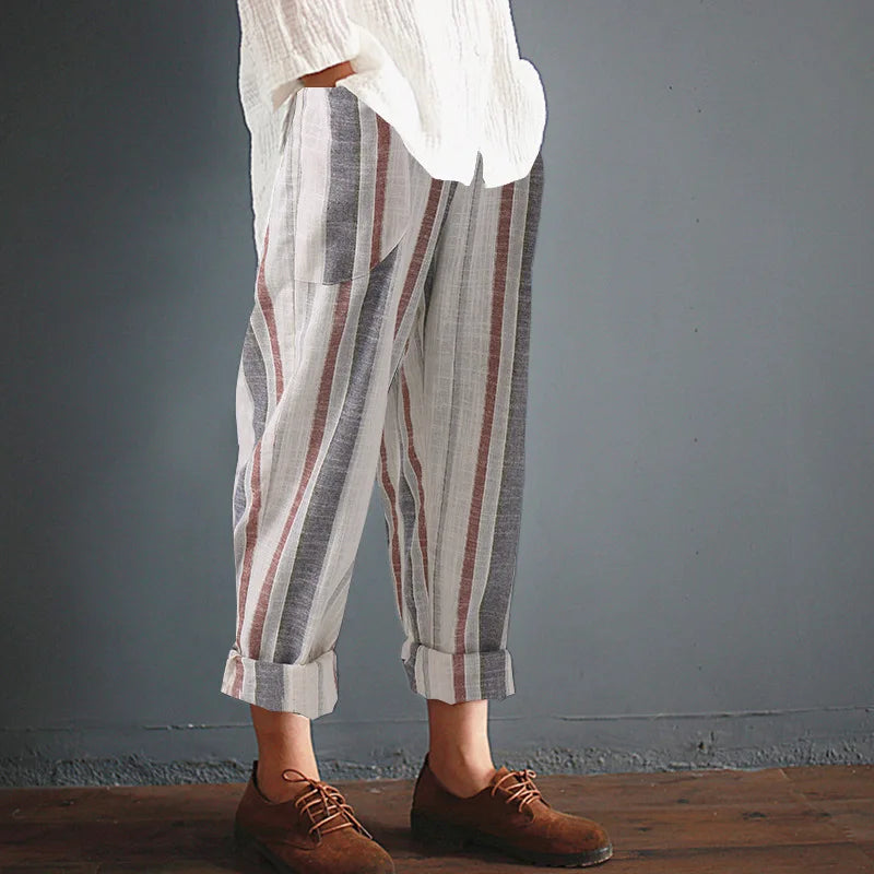 Women's loose stripes fashion trousers