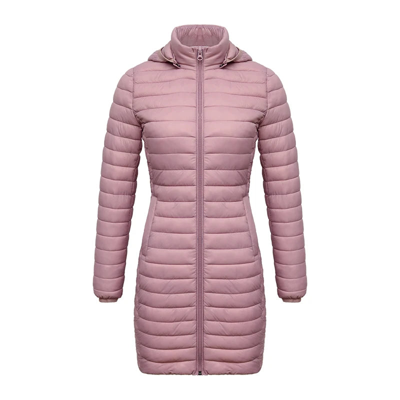 Women's slim fit detachable hood zipper cotton winter jacket