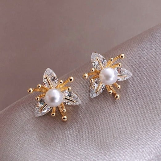 Radiant Floral Crystal Pearl Earrings