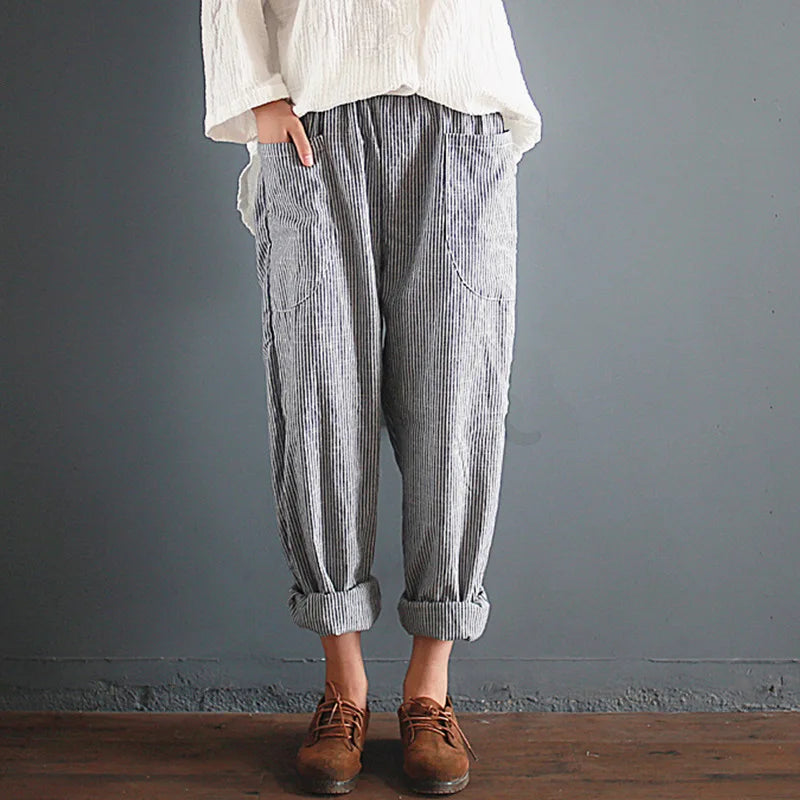 Women's loose stripes fashion trousers