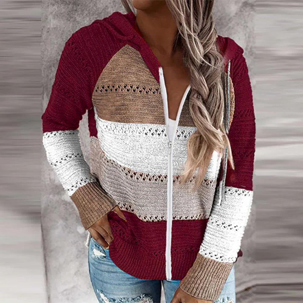 Women’s Pullover Top – Relaxed Fit – Cotton Knit – V-Neck – Openwork Texture