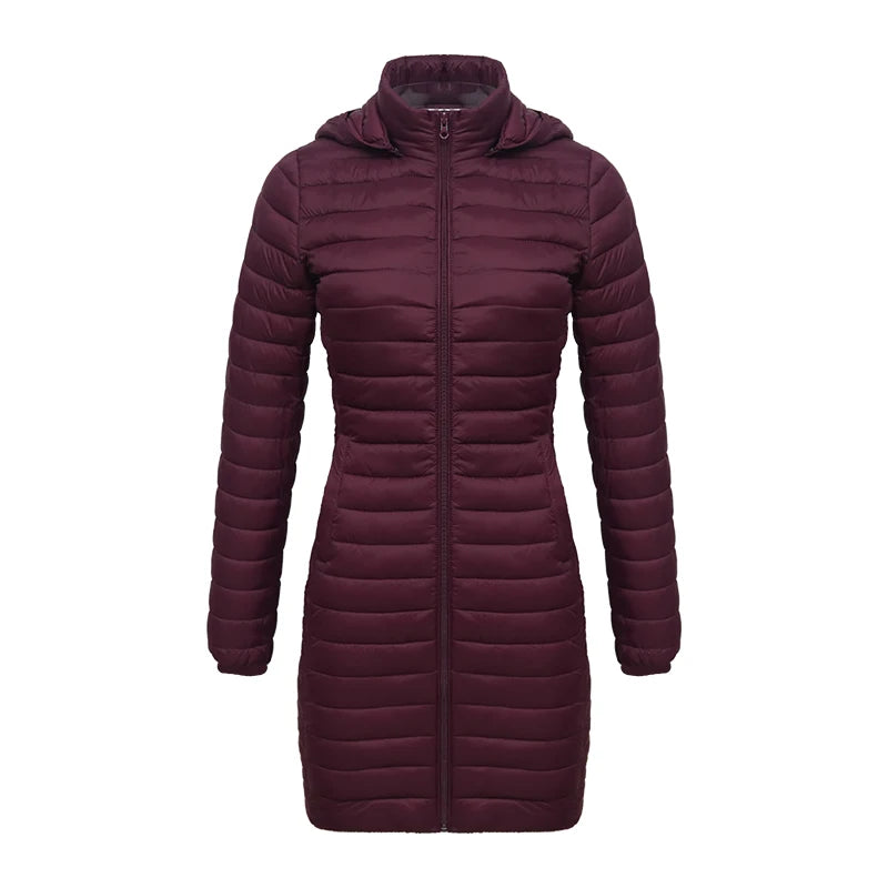 Women's slim fit detachable hood zipper cotton winter jacket