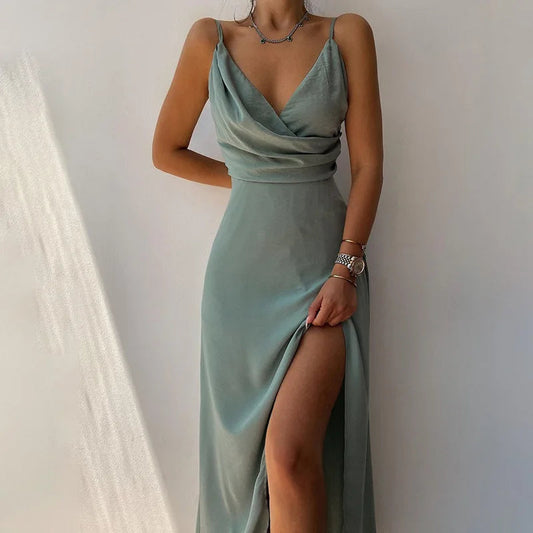 Cowl Neck Sleeveless High Slit Evening Gown