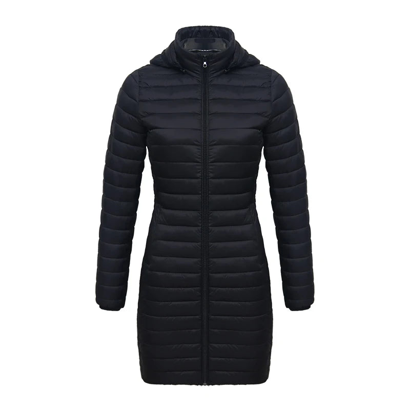 Women's slim fit detachable hood zipper cotton winter jacket