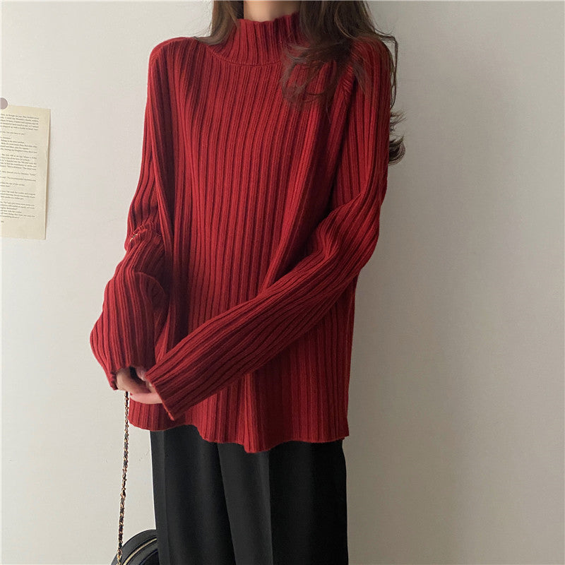 Women’s Knit Sweater - Ribbed Texture - Mock Turtleneck - Long Sleeve Relaxed Fit