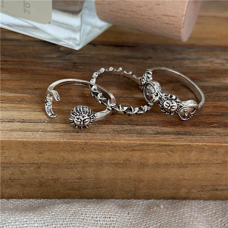Vintage moon and star ring set
