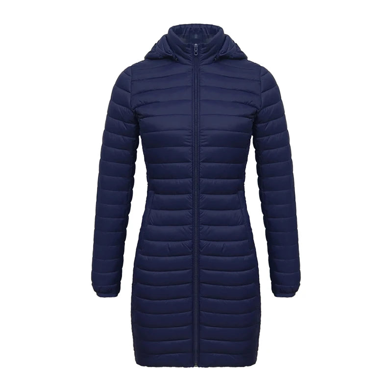 Women's slim fit detachable hood zipper cotton winter jacket