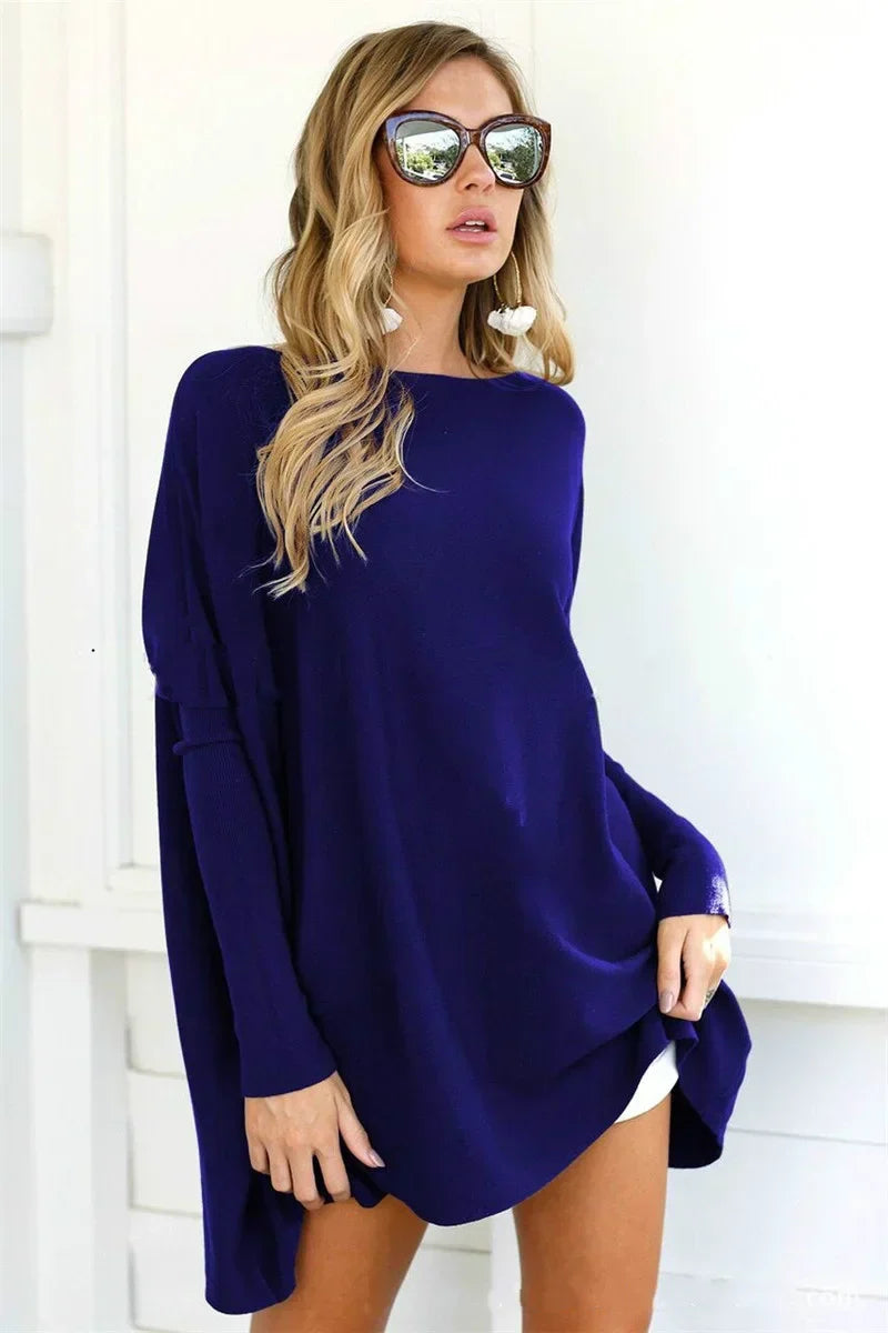 Women’s Pullover Sweatshirt – Oversized Fit – Soft Knitted – Tunic Length – Casual Style