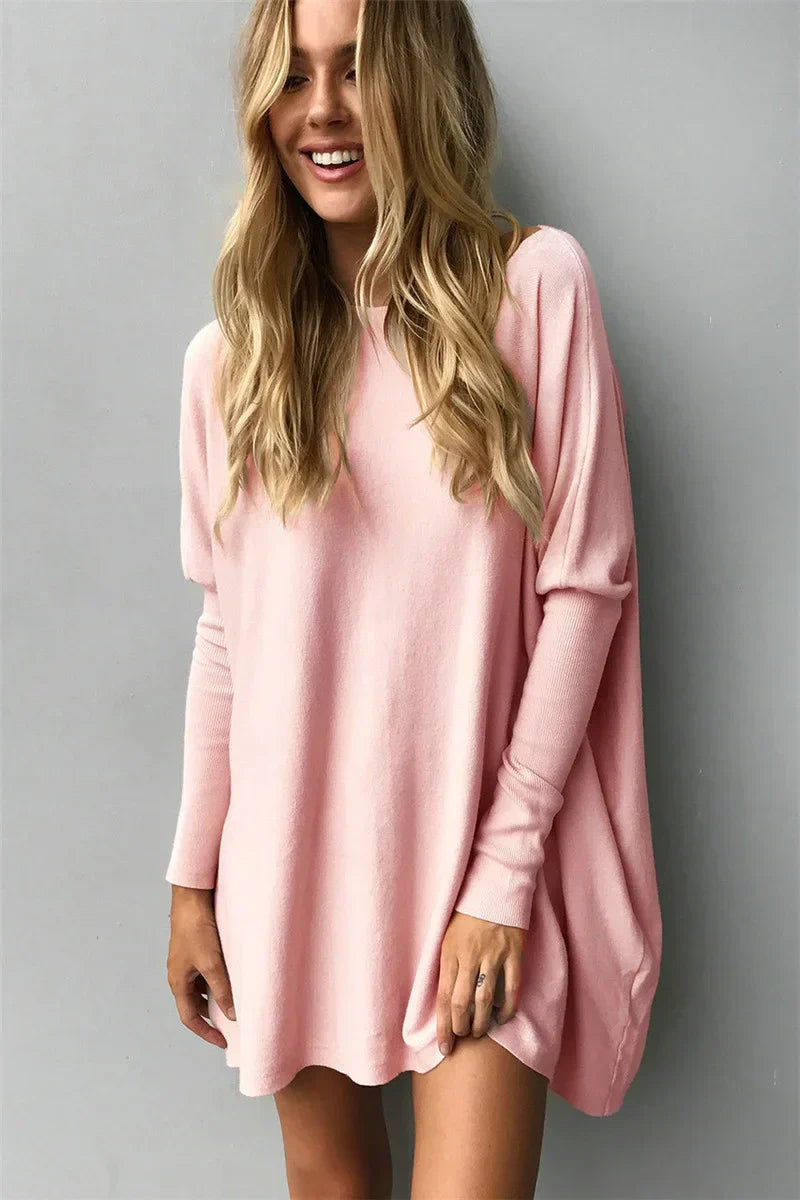 Women’s Pullover Sweatshirt – Oversized Fit – Soft Knitted – Tunic Length – Casual Style