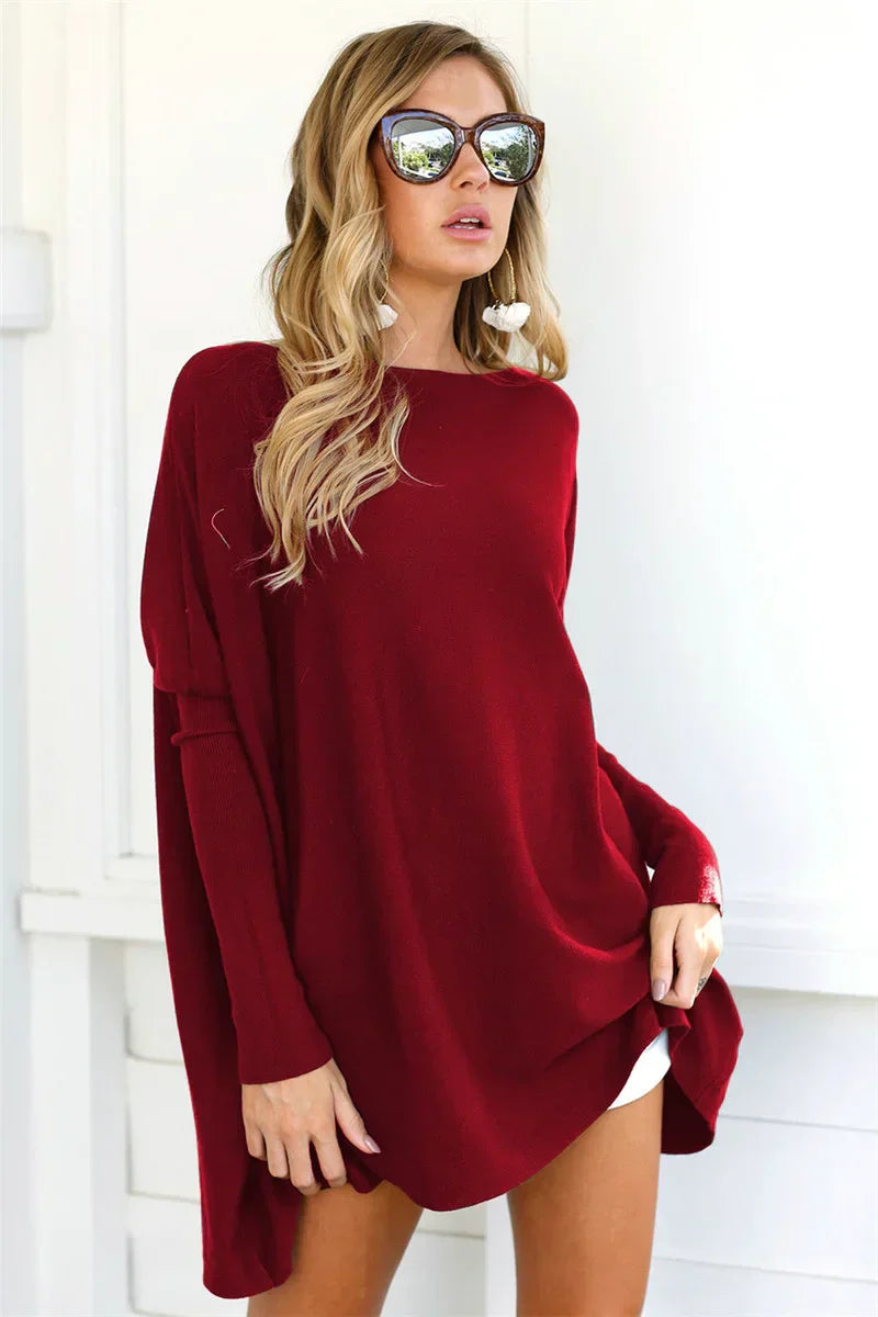 Women’s Pullover Sweatshirt – Oversized Fit – Soft Knitted – Tunic Length – Casual Style