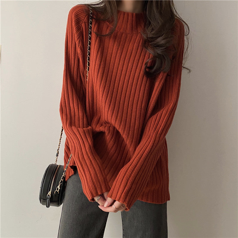 Women’s Knit Sweater - Ribbed Texture - Mock Turtleneck - Long Sleeve Relaxed Fit