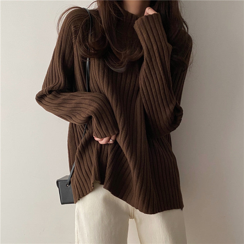 Women’s Knit Sweater - Ribbed Texture - Mock Turtleneck - Long Sleeve Relaxed Fit