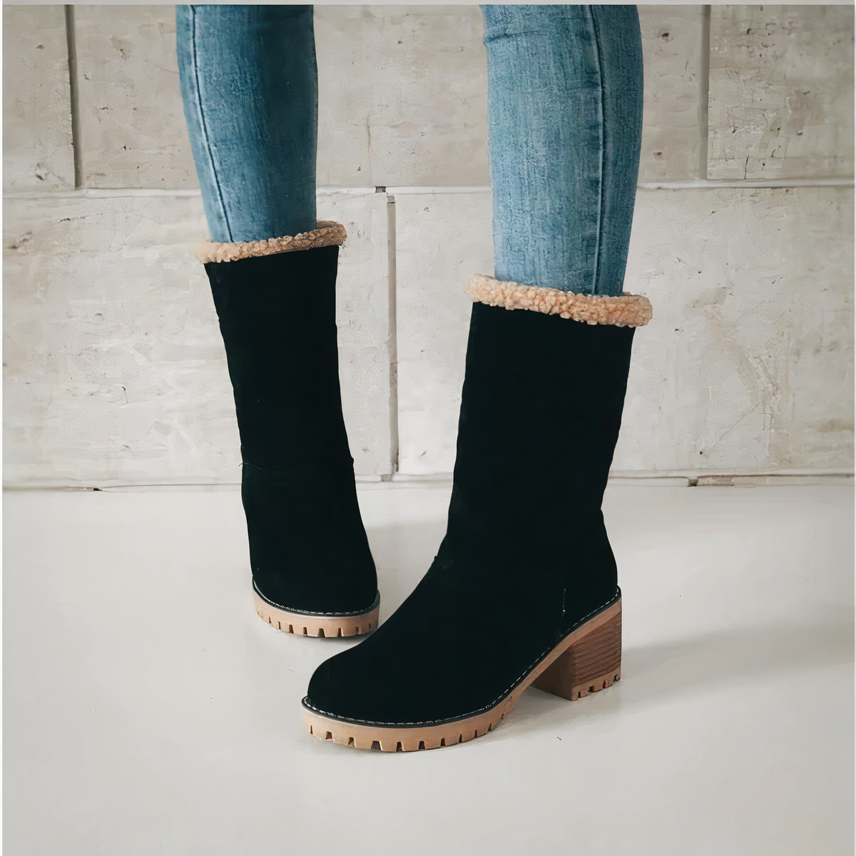 Versatile square heel winter boots for women