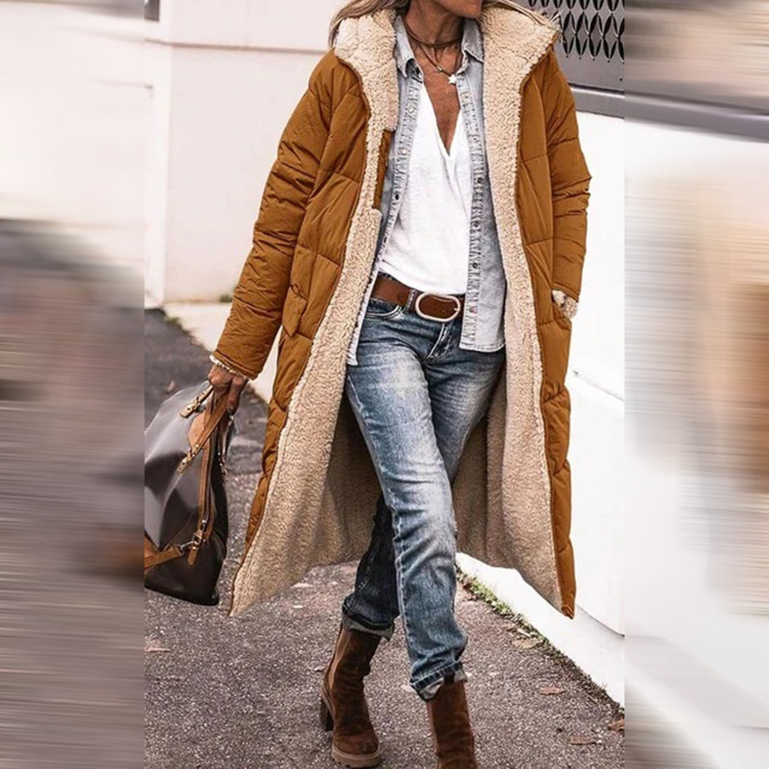 Sherpa-Lined Hooded Puffer Coat