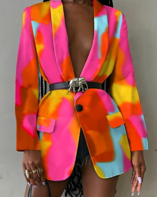 Women's elegant blazer with colorful patterns