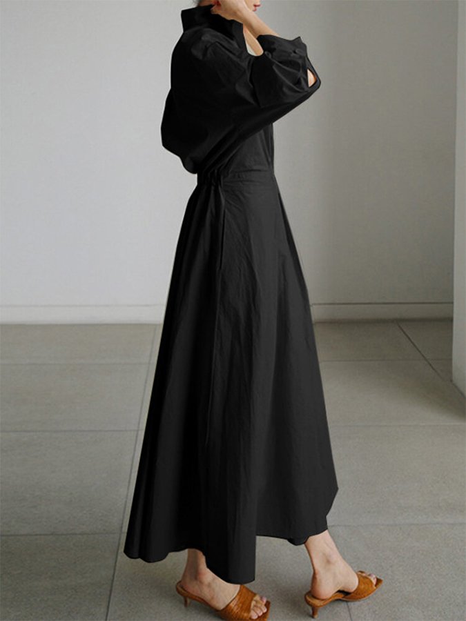 Women’s Midi Shirt Dress – Belted Waist – Collared Neck – Long Sleeve – Button Front