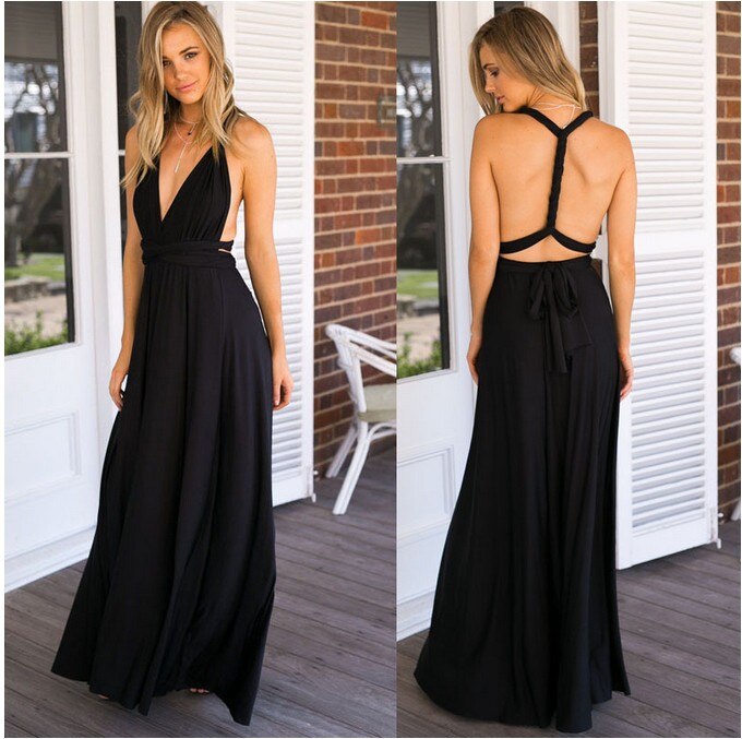 Women's Maxi Dress - Halter Neck - Open Back - Waist Tie - Elegant Formal Wear