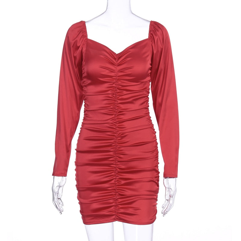 Women's Off-Shoulder Mini Dress - Long Sleeve Bodycon - Ruched Elegant Party Wear