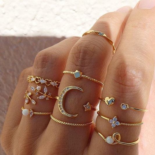Gold Plated Stackable Boho Minimalist Ring Set