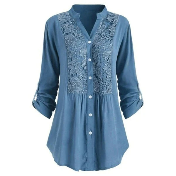 Loose lace stitching shirt for women