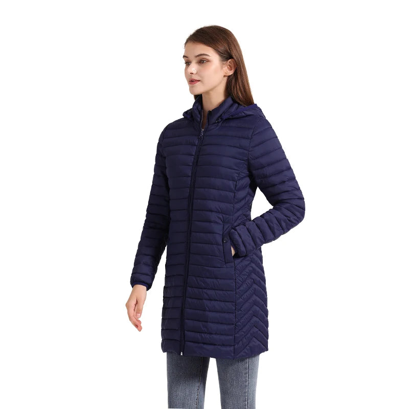 Women's slim fit detachable hood zipper cotton winter jacket