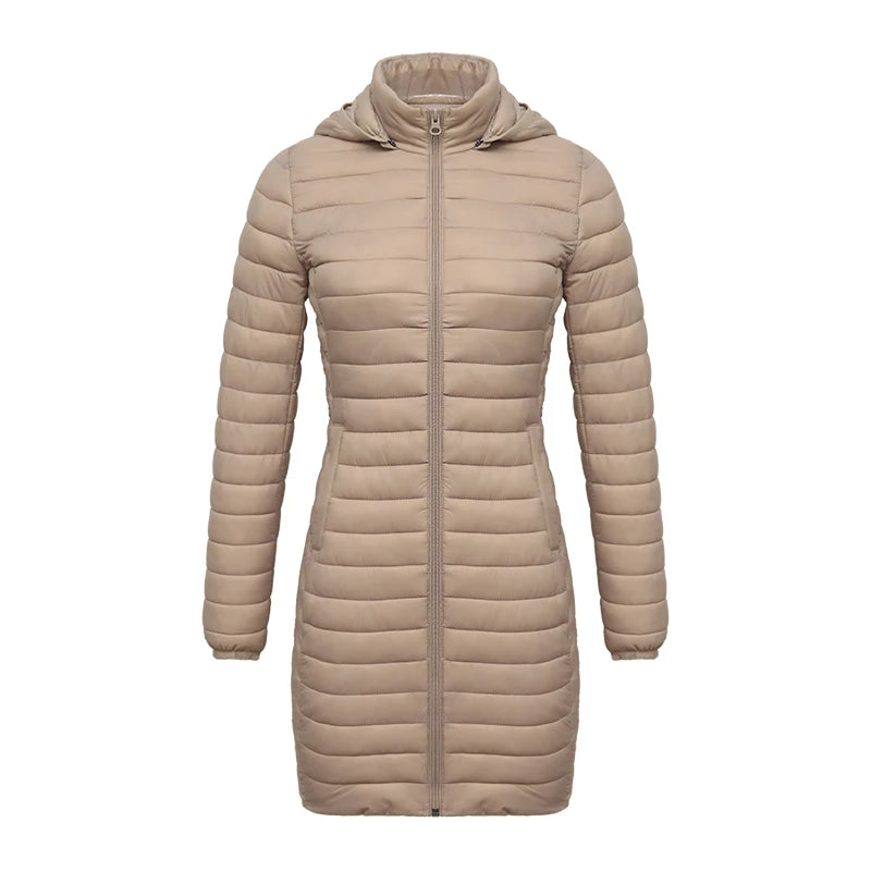 Women's slim fit detachable hood zipper cotton winter jacket