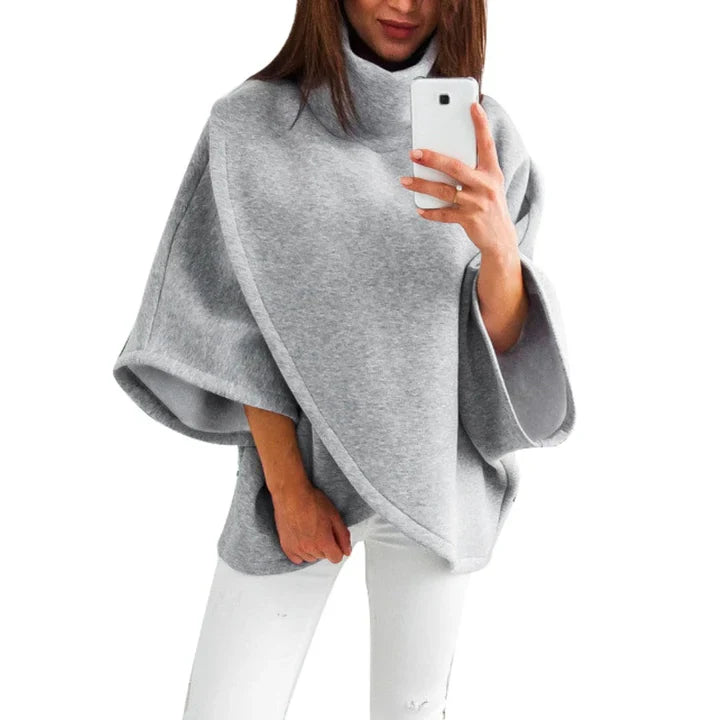 Women's poncho sweater with turtleneck