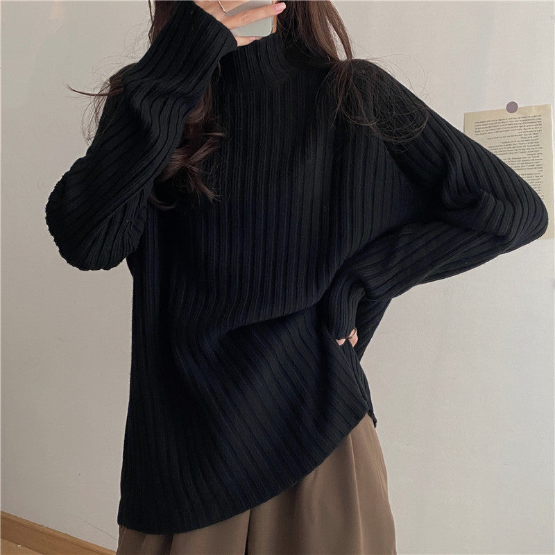 Women’s Knit Sweater - Ribbed Texture - Mock Turtleneck - Long Sleeve Relaxed Fit