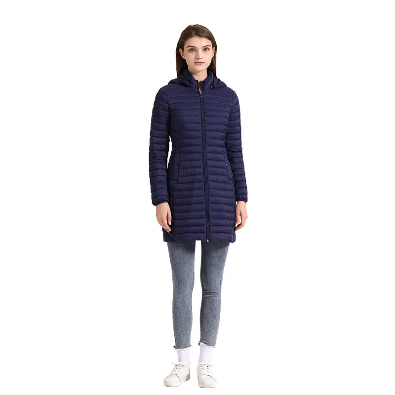 Women's slim fit detachable hood zipper cotton winter jacket