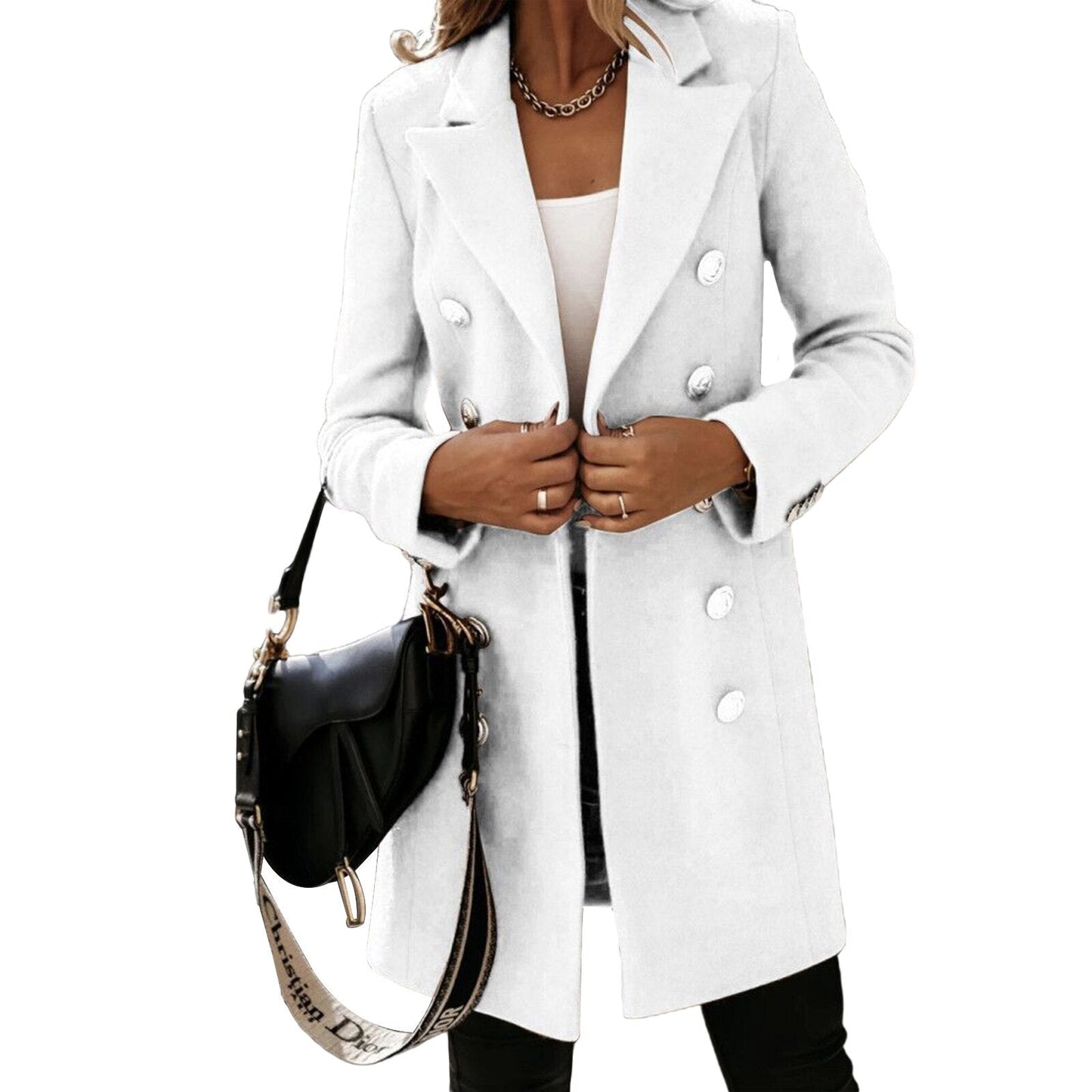 Women's double-breasted midi coat long sleeve