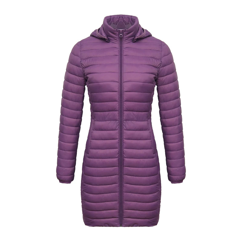 Women's slim fit detachable hood zipper cotton winter jacket