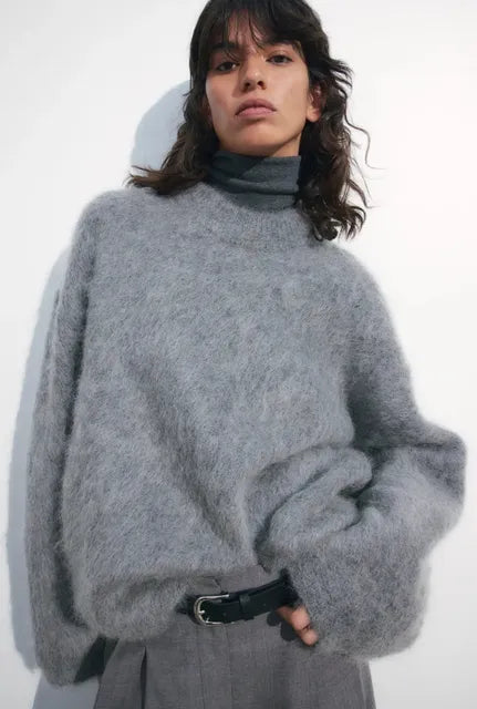Women's casual loose knitted furry pullover sweater