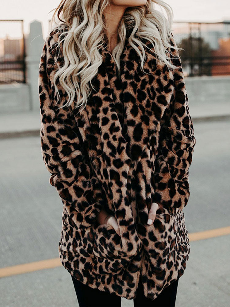 Sienna - leopard print coat with lapels and pockets