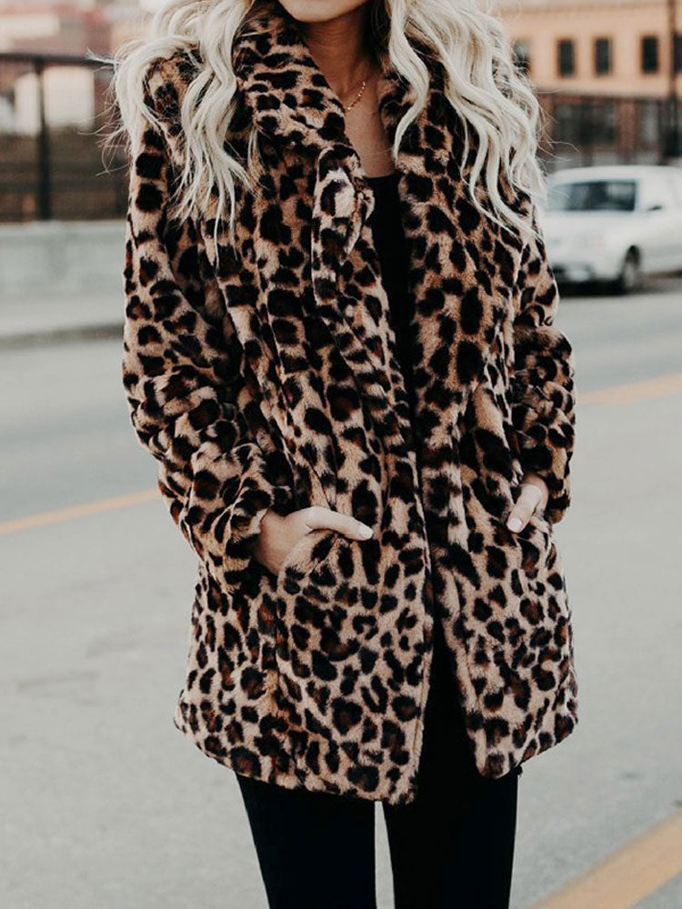Sienna - leopard print coat with lapels and pockets